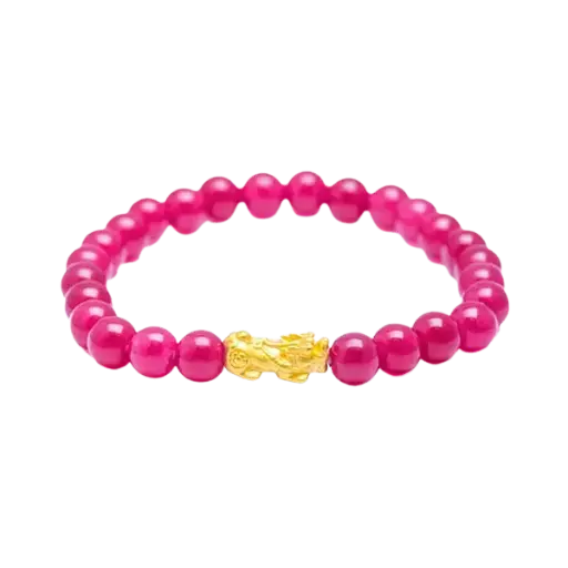 Vòng đá thạch anh hồng phối charm tỳ hưu mệnh Hỏa – Tài lộc – May mắn