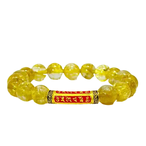 Vòng đá thạch anh tóc vàng phối Lắc tay Lục tự đại minh chú – may mắn