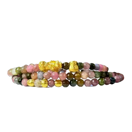 Vòng Tourmaline 3a phối charm Tỳ Hưu Thiên Lộc mix bao đựng tiền