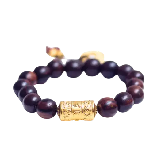 Lục tự chú phối đồng xu vàng 24K vòng gỗ sưa