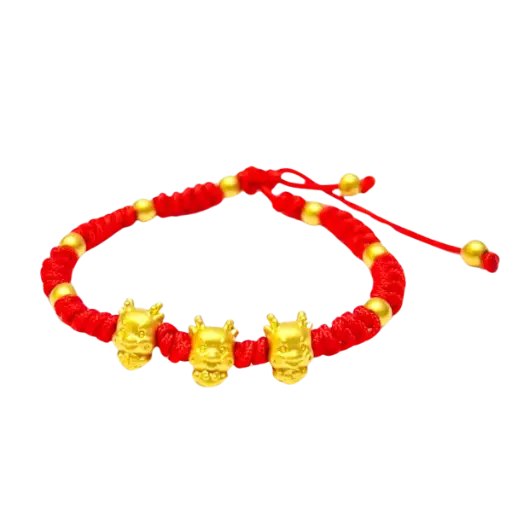 Vòng Tay Phối 3 Charm Vàng 24k Kim Thìn mix Bi vàng – Phong thủy