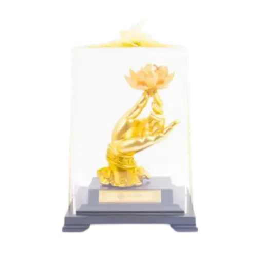 [AO9992.Q266.00069] Tượng mạ vàng 24K Phật thủ liên hoa – Bình an – May mắn