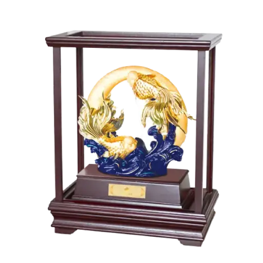 [AO9992.Q266.00077] Tượng mạ vàng 24K Cá chép vượt vũ môn