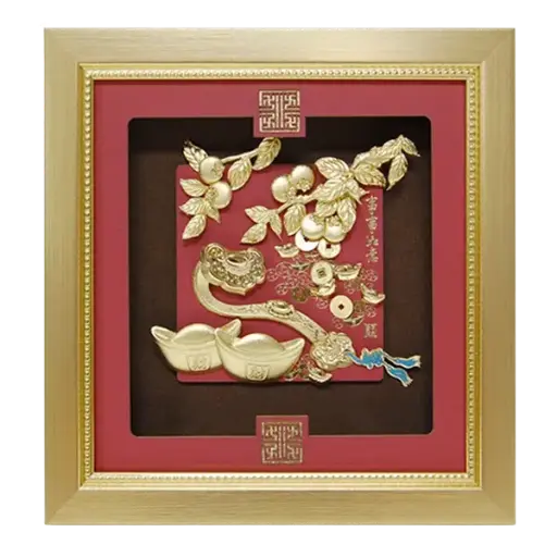 [AO9992.Q245.T001] Tranh Mạ Vàng 24K Như Ý Cát Tường – May mắn – Tài lộc