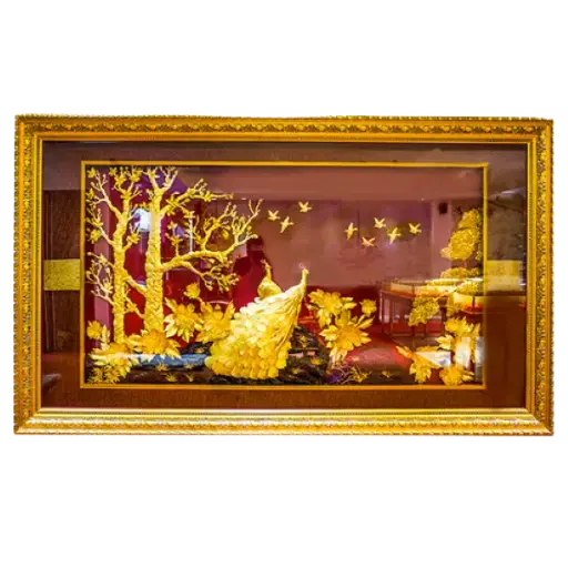 [AO9992.Q043.T004] Tranh Mạ Vàng 24K Hoa Đoàn Cẩm Thấu