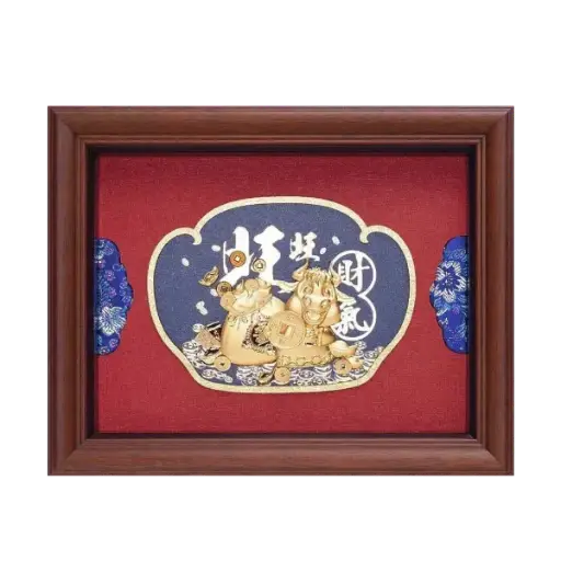 [AO9992.Q002.T002] Tranh mạ vàng 24K Kim Sửu Phong Thủy