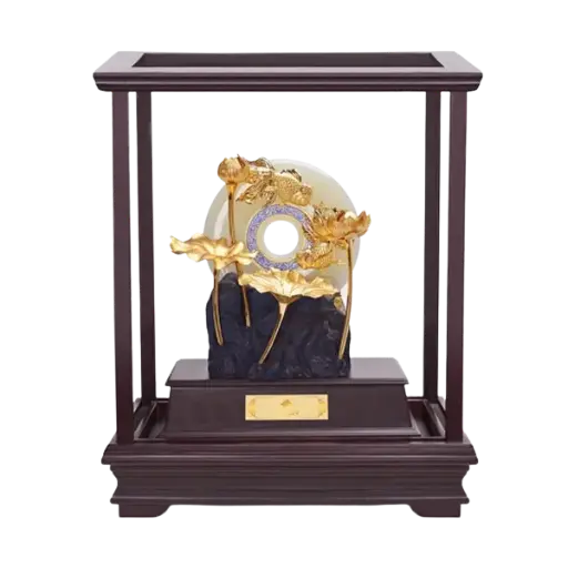 [AO9992.Q266.00010] Tượng mạ vàng 24K Bạch Ngọc Song Ngư