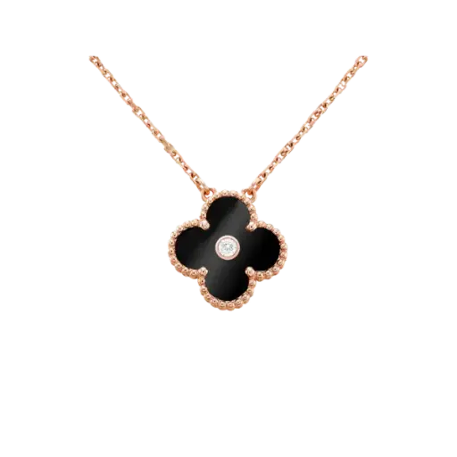 [AG7502.M168.516_BLA] Dây chuyền Vàng 18K Golden Leaf 15mm Nhụy đính đá – Màu đen